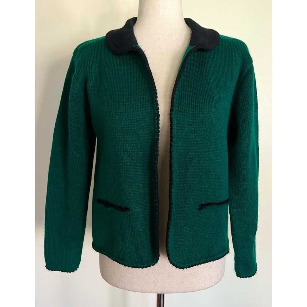 Vintage Tally Ho Sweater Cardigan Open Front Emerald Green St Pat's Size Small